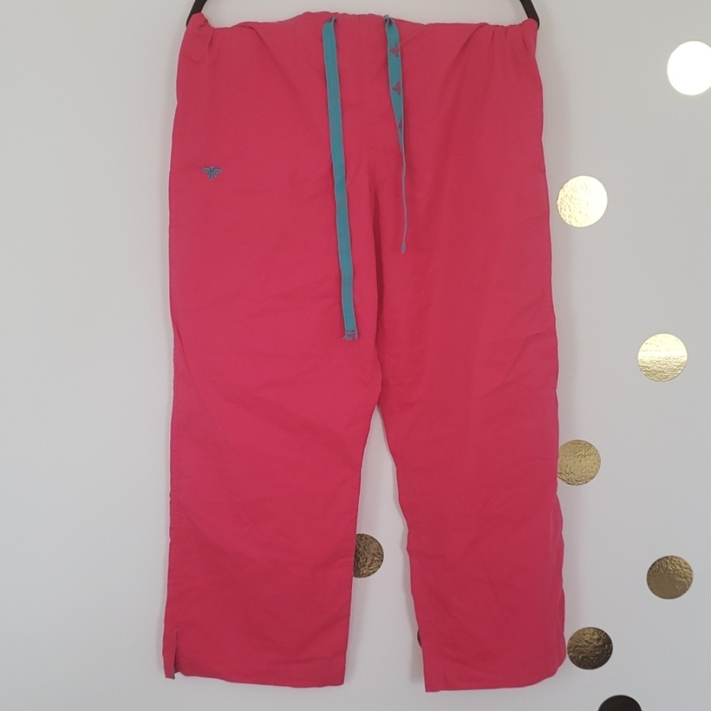 Pink and turquoise scrub pants petite